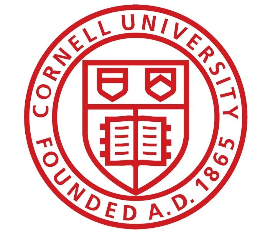 Seal of Cornell University with the text 'Cornell University Founded A.D. 1865' around a shield with two shields and an open book.