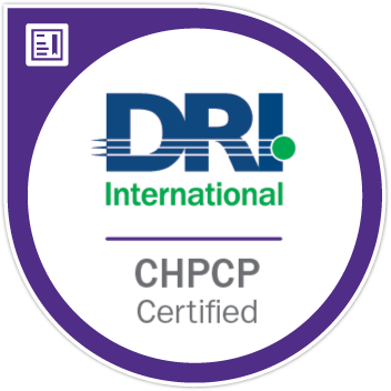 DRI International CHCP Certified logo with a purple border and a small document icon in the top left corner.