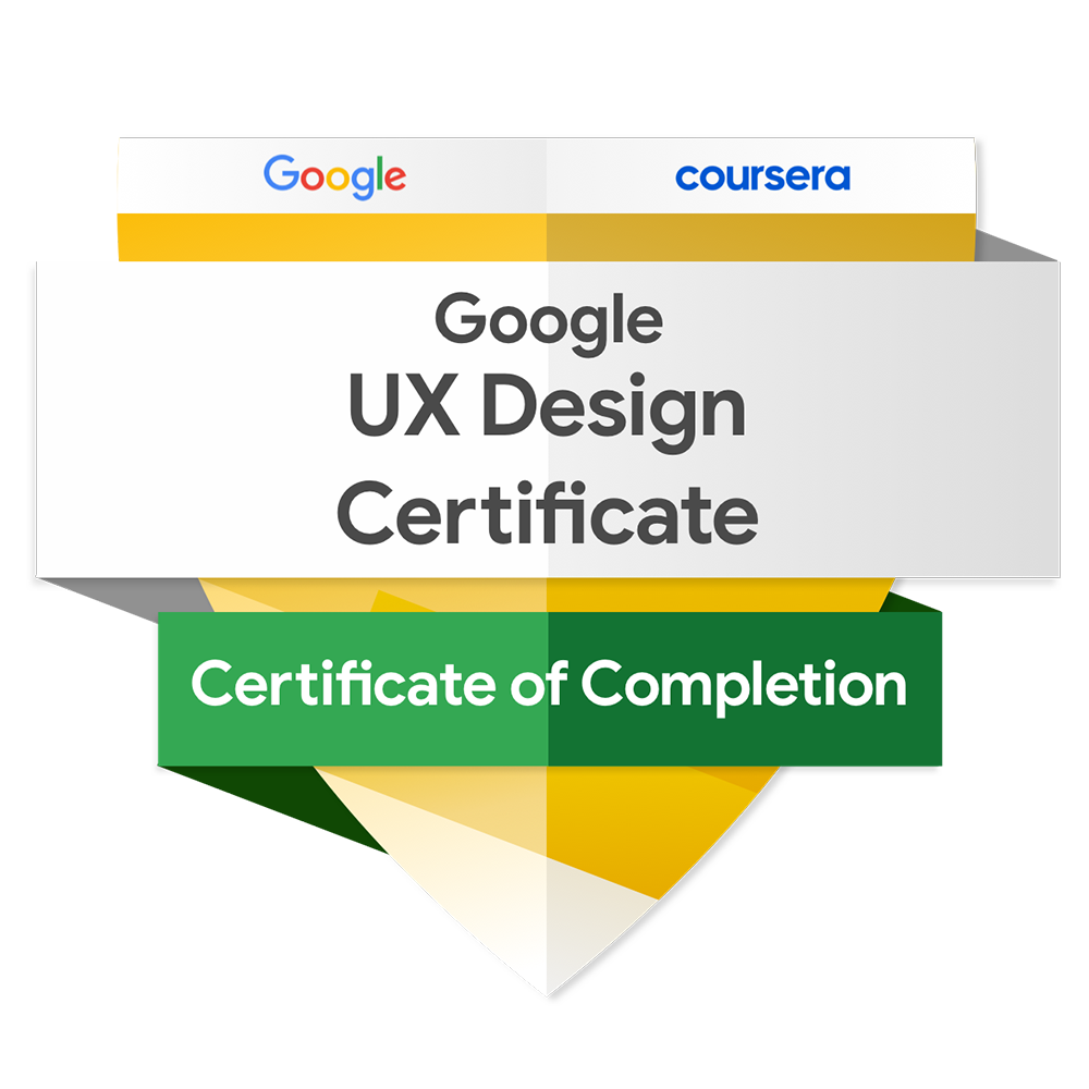 Google UX Design Certificate of Completion badge with Google and Coursera logos.
