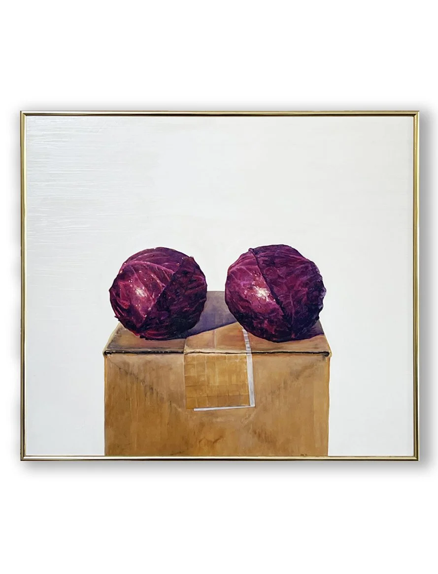 "Cabbages on a Box" - Oil on panel  21x24 inches  1987 - Collection of the artist