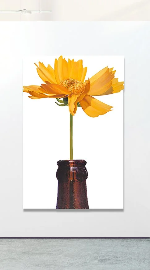 "Coreopsis & Root Beer Bottle" - acrylic on canvas 82x42 inches 2006 - Collection of Ginny Williams, Denver