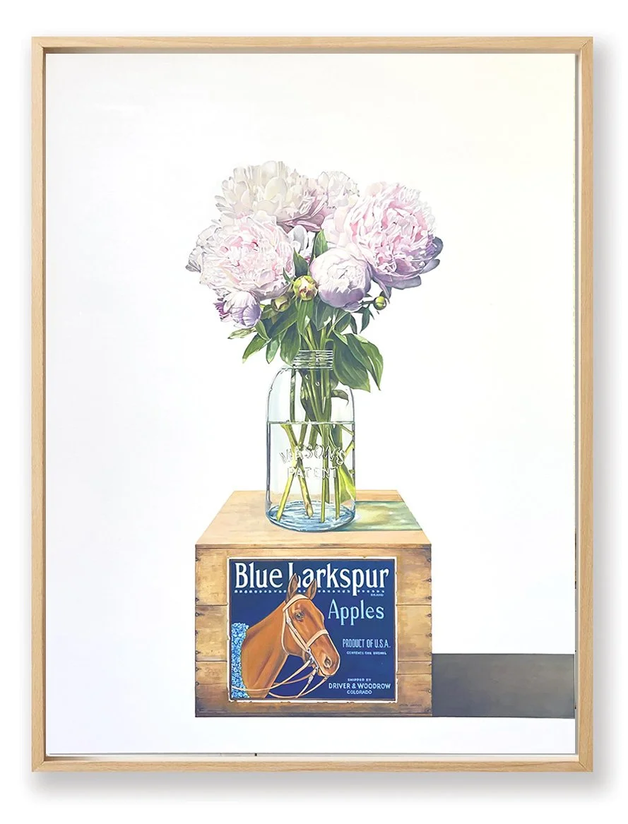 "Larkspur Peonies" - Oil on panel 40x30 inches - (Available) Coors Western Art Show 2026