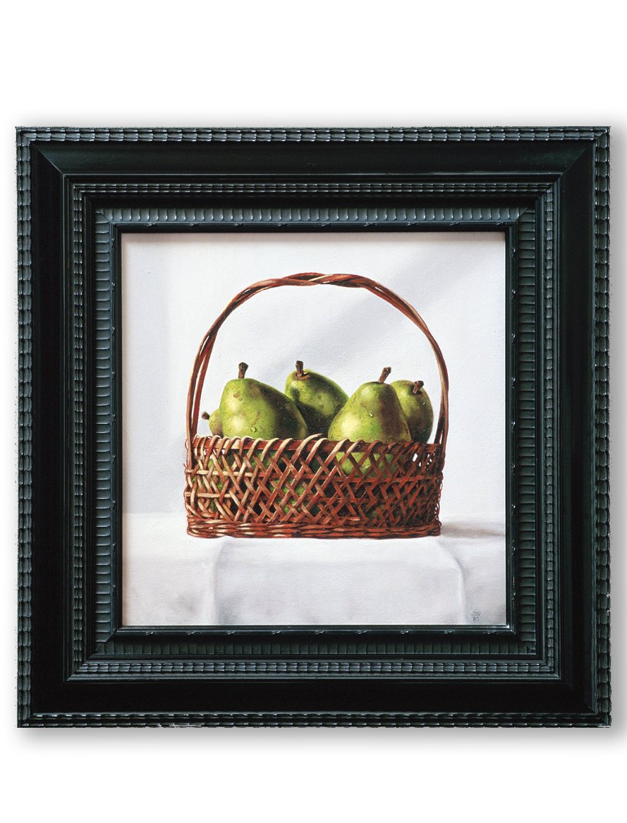 "Pears in a Basket" (Tramp Art frame) - Oil on panel  12x12 inches 1985 - Collection of the artist