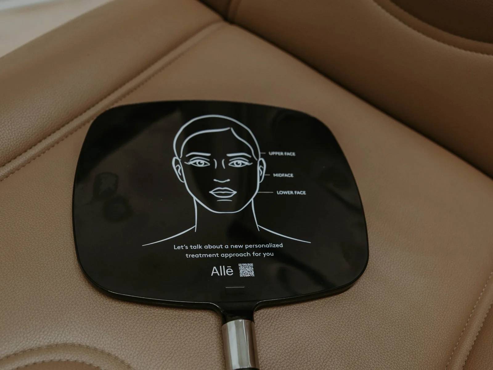 Face-mapping mirror used to plan dermal filler treatment by facial zone