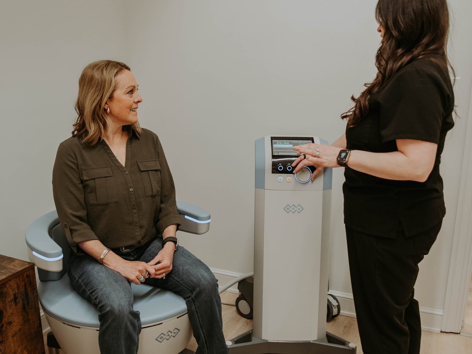 The Emsella chair used for pelvic floor therapy for men and women at Atlas