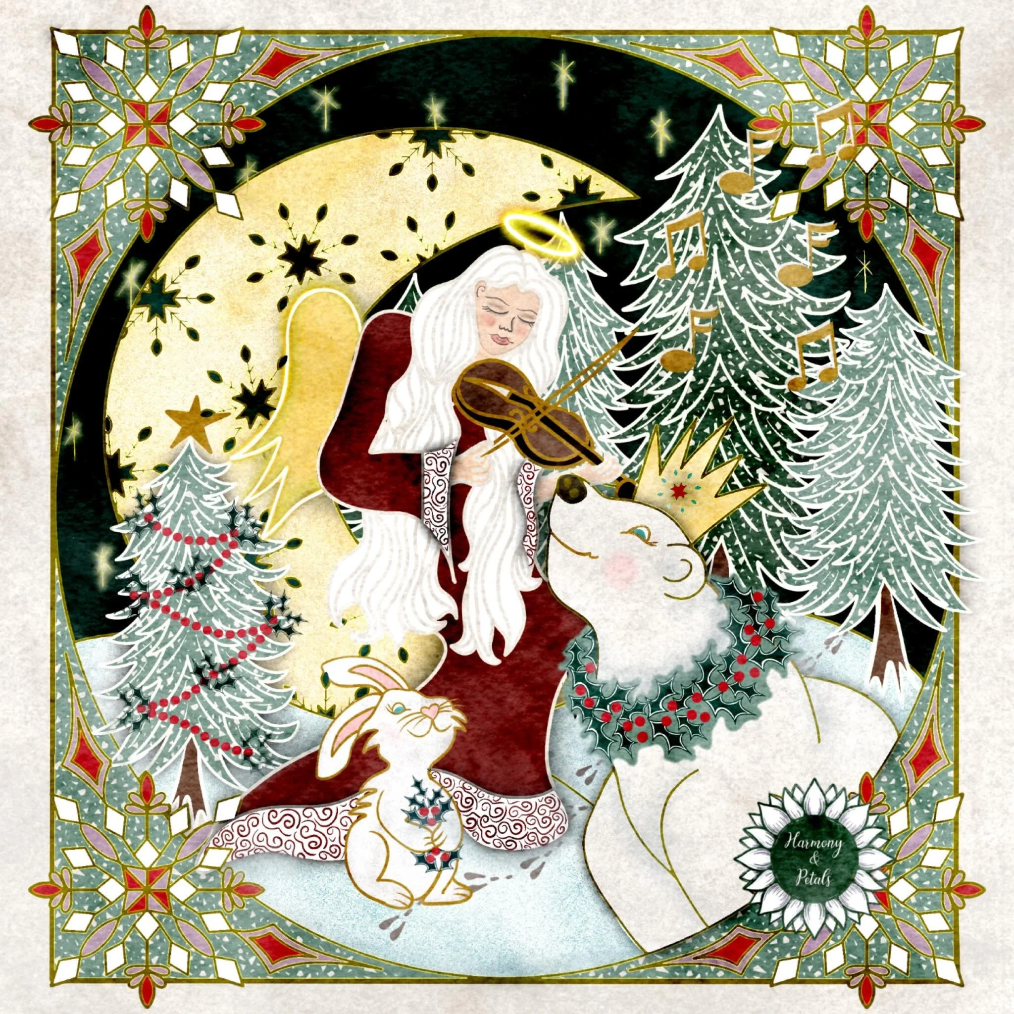 ❄️✨ Snow Queen ✨❄️
My piece for Day 1 of Jehane&rsquo;s Twelve Days of Christmas!

In this wintry scene, the  Polar Bear Snow Queen listens as an angel plays a melody under the glowing winter moon. 

Hope it brings some Christmas magic and wonder to 