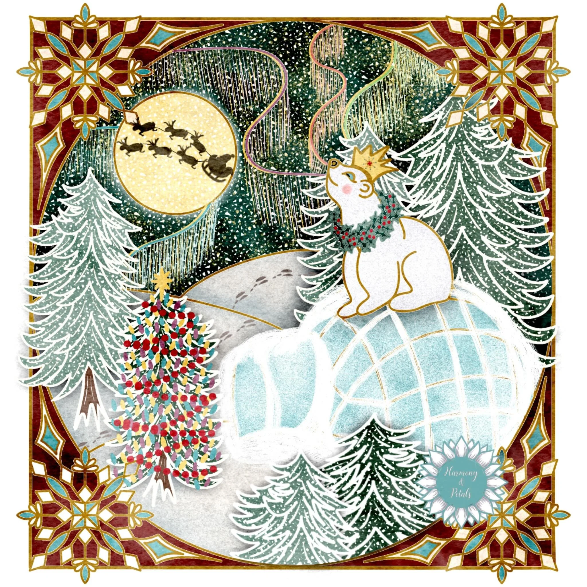 ❄️✨SNOWY SANCTUARY✨❄️
Day 11 of Jehane&rsquo;s Twelve Days of Christmas!

My snow queen has returned to her snowy sanctuary to admire the northern lights and celebrate the Winter Solstice.  She feels blessed to catch a glimpse of Santa heading off to