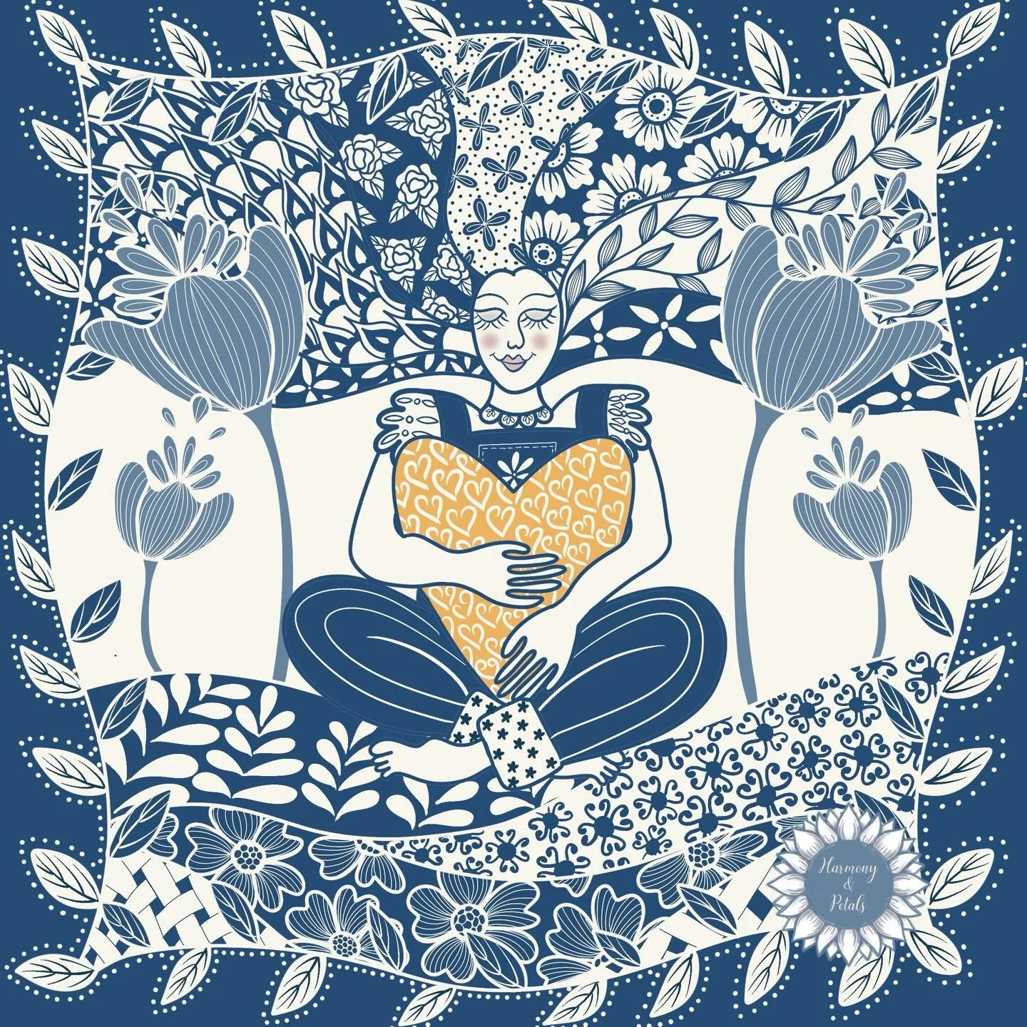 This is Lyra, she is a chronic daydreamer, wandering the quiet gardens of her imagination.  She sits hugging her heart, listening to the rhythm of her thoughts as flowers, patterns and stories bloom around her. 

&ldquo;Scand&igrave; Art&rdquo; is th