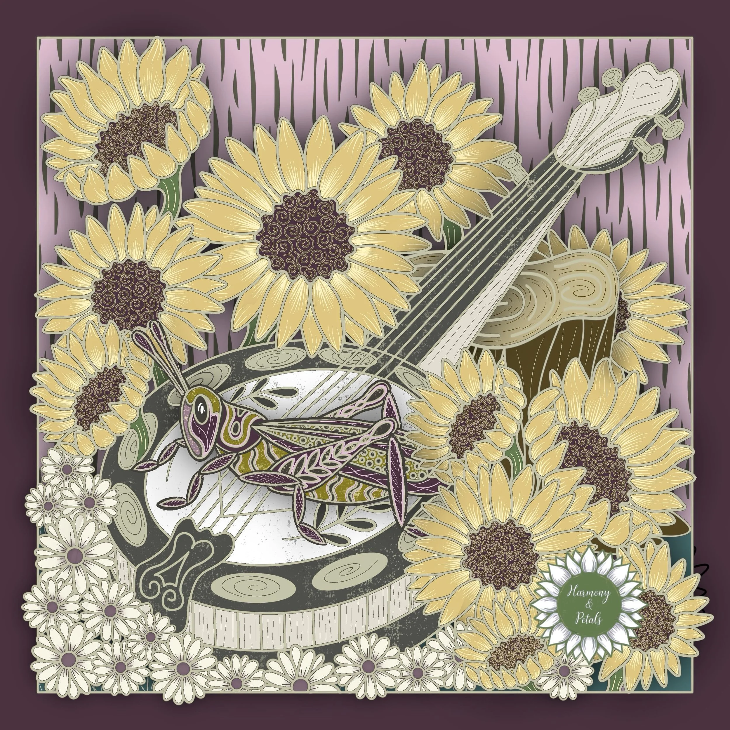 This week&rsquo;s #juneinbloom2026 piece celebrates some of nature&rsquo;s greatest musicians.  It also finishes my #bugsinbloom2026 collection.

Sunflowers turning towards the light, daisies dancing in the breeze, and a curious little grasshopper ta
