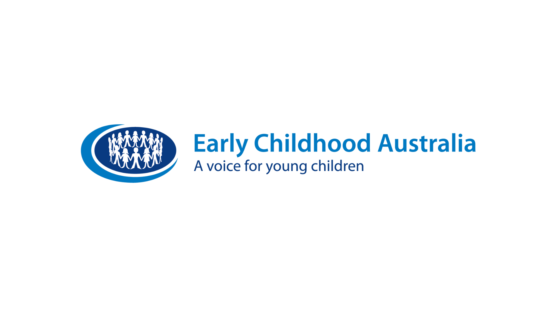 Logo of Early Childhood Australia featuring stylized images of children holding hands in a circular formation, with the organization's name and tagline 'A voice for young children' in blue text.