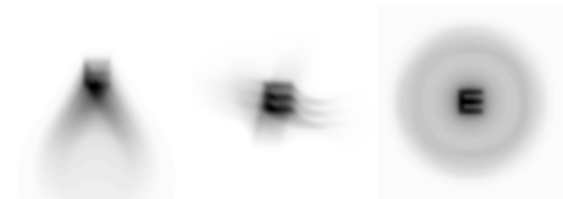 Three black and white abstract symbols on a white background, resembling a letter 'A', a letter 'E', and a letter 'E' in a circle.