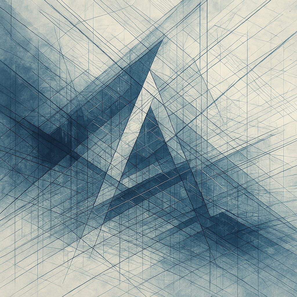 Abstract digital art of intersecting geometric lines and shapes in shades of blue and gray.