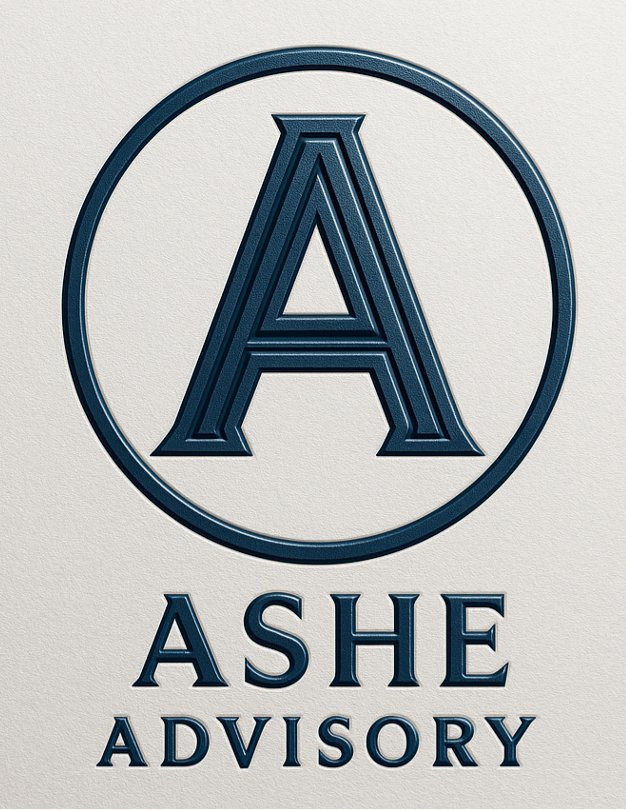 Logo with a large letter A inside a circle, and the words "ASHE ADVISORY" below.