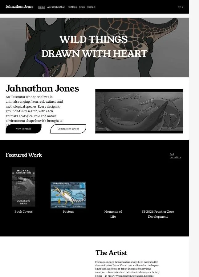 Jahnathan Jones portfolio website, Wild Things Drawn With Heart, designed by ViCoRea for an illustrator's online portfolio.