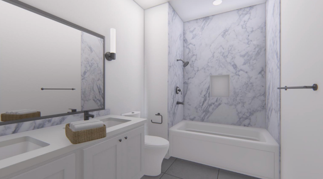 Bathroom with marble walls