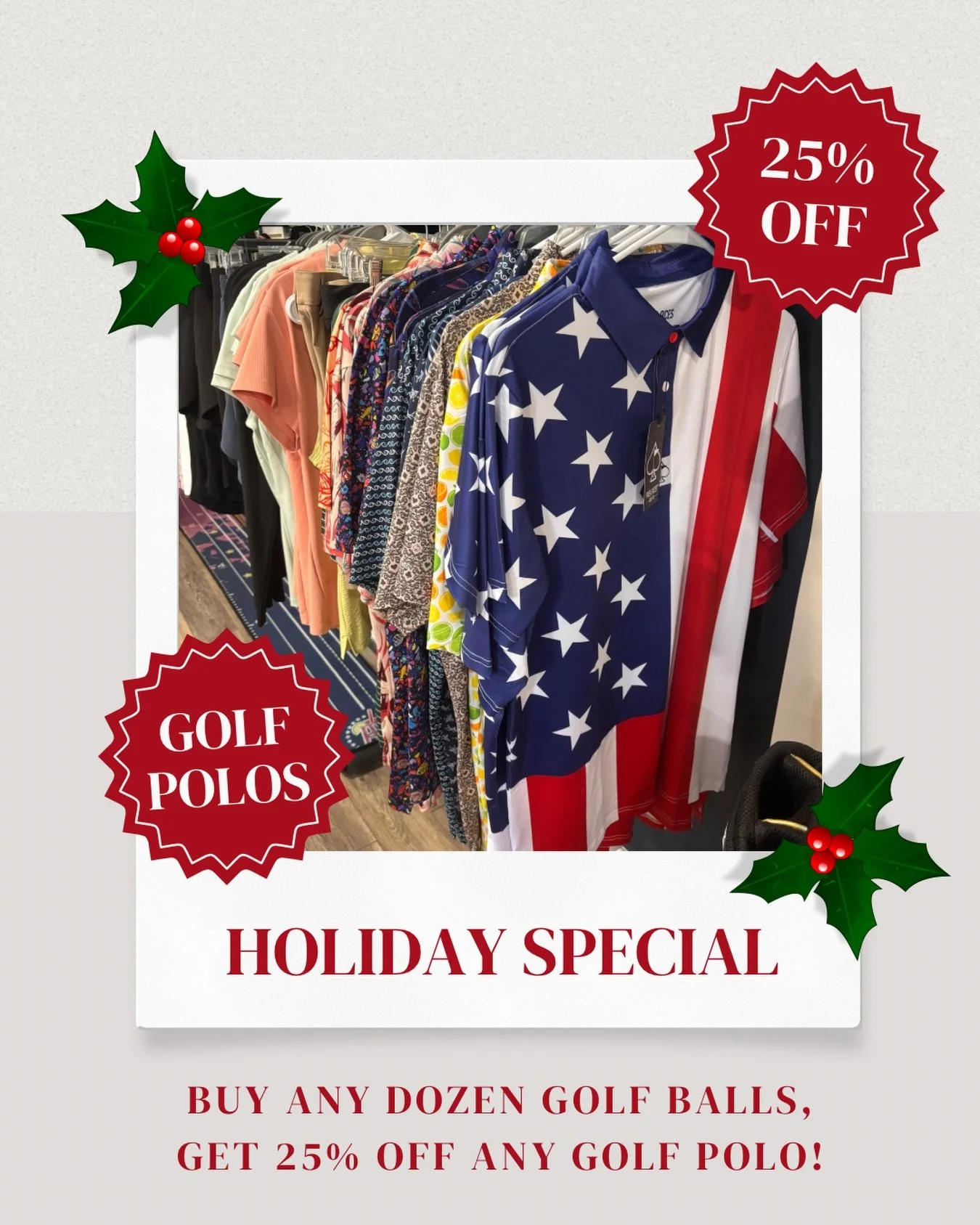 🚨Stop &amp; Shop our best Golf Polo deal yet🚨

By purchasing any dozen golf balls (Callaway and/or Srixon), you automatically get 25% off any golf polo(s) in stock! Easily our BIGGEST golf polo sale of the year and select designs are selling quickl