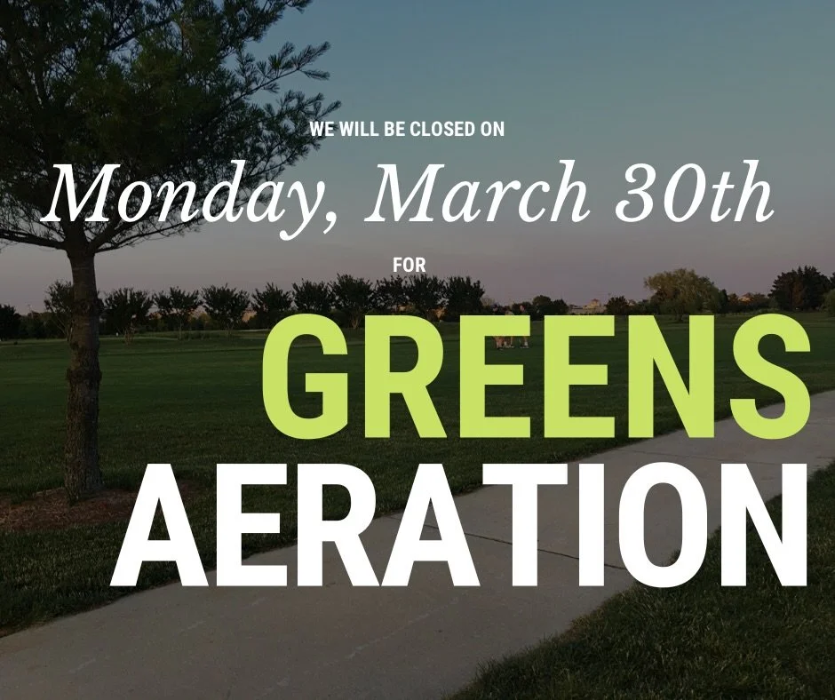 Friendly reminder that the golf course is closed today, March 30th, for our Spring greens aeration ⛳️

However, stop by and grab lunch with Grandpa Mac at the Back 9 Bar! Food and Drink available all day 🙌