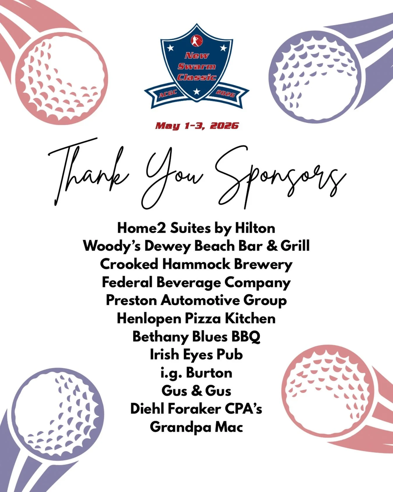 As our guests begin to arrive today from all across the country for the 2026 New Swarm Classic, we wanted to take some time to thank the sponsors of this year&rsquo;s event 🎉

Please be sure to visit these amazing local businesses while you are here