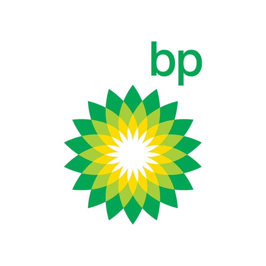 BP logo with a green and yellow floral design