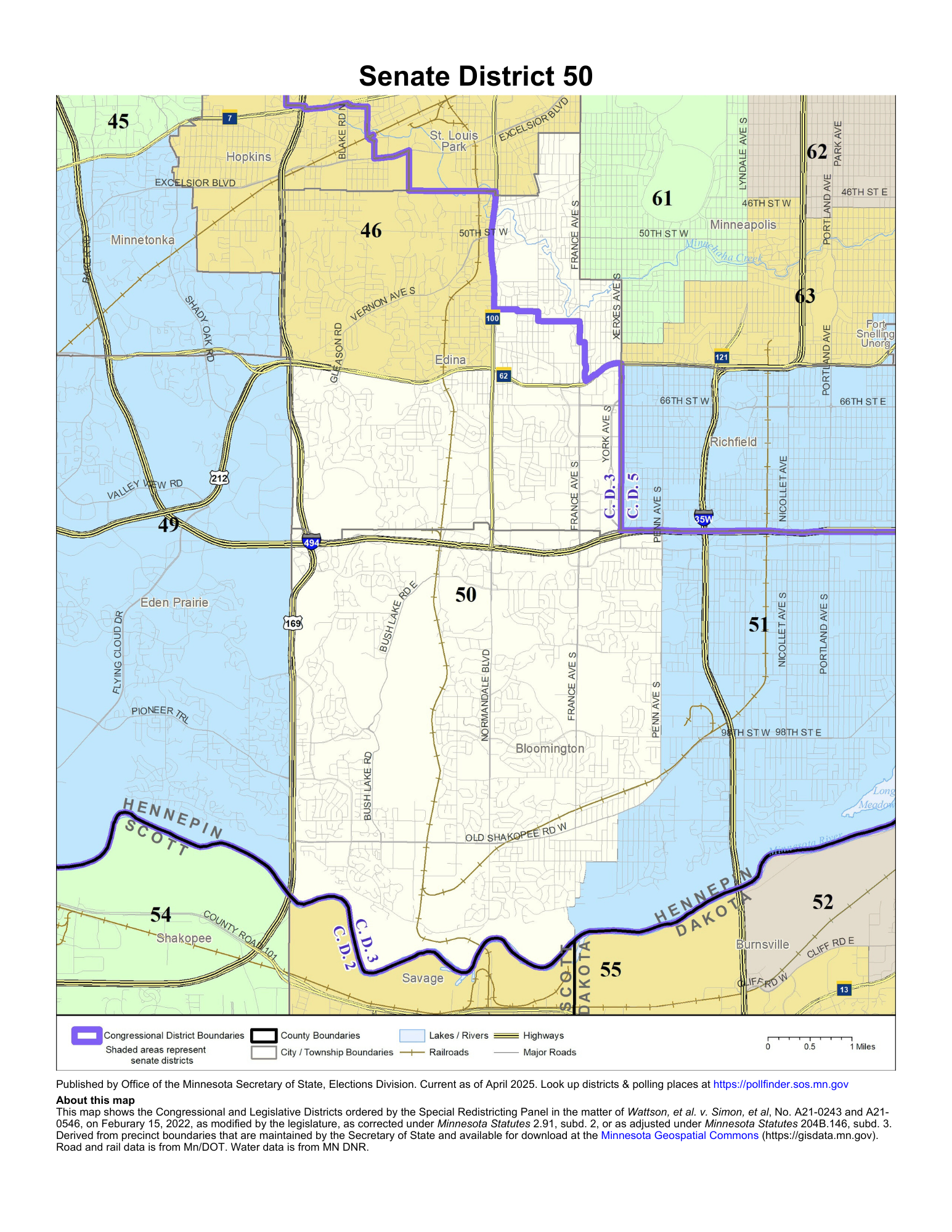 Map of Senate District 50 from MN Sec. of State website