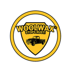 WoolWax logo with a shield design, featuring a truck and the text 'Stops Rust!'
