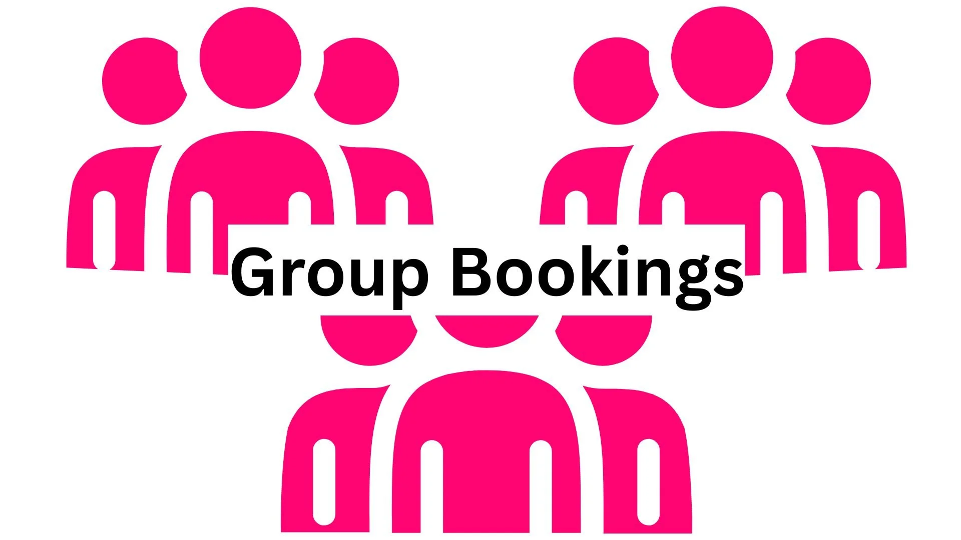Illustration of pink human figures in a group with the words 'Group Bookings' in black across the center.