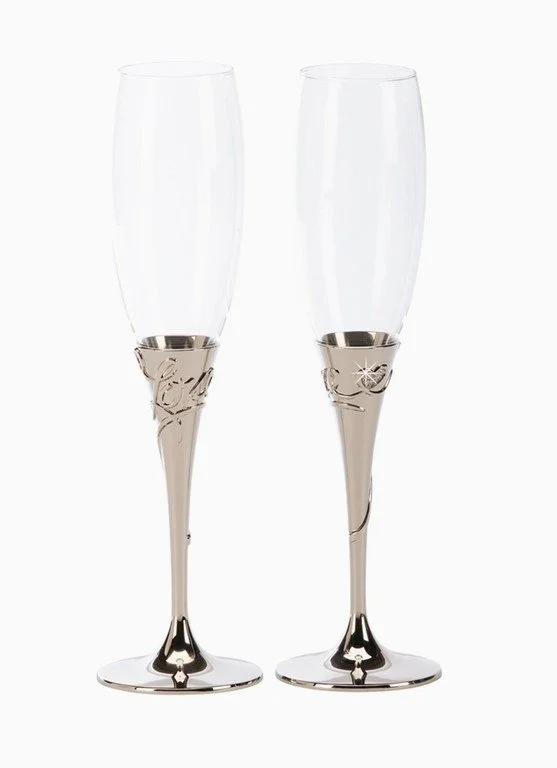 Elegant Floral Stem Champagne Flutes - Set of 2