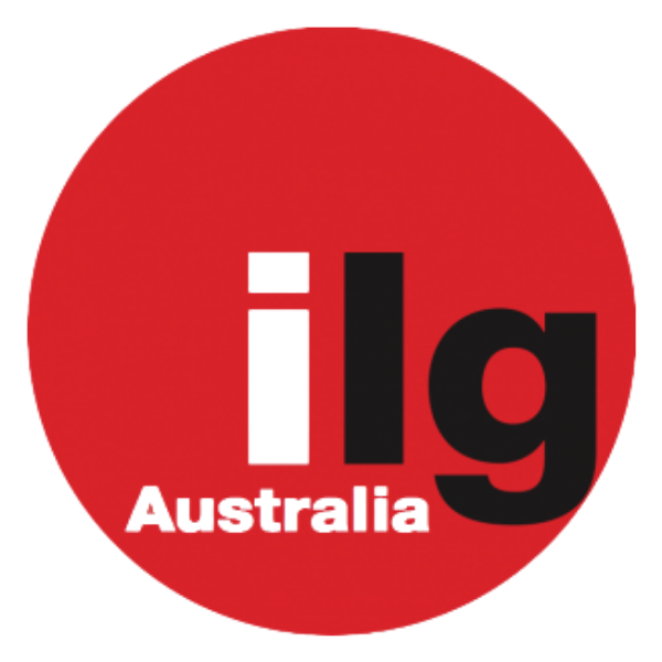 Red circular logo with the black text 'ilga' and red text 'Australia' underneath.