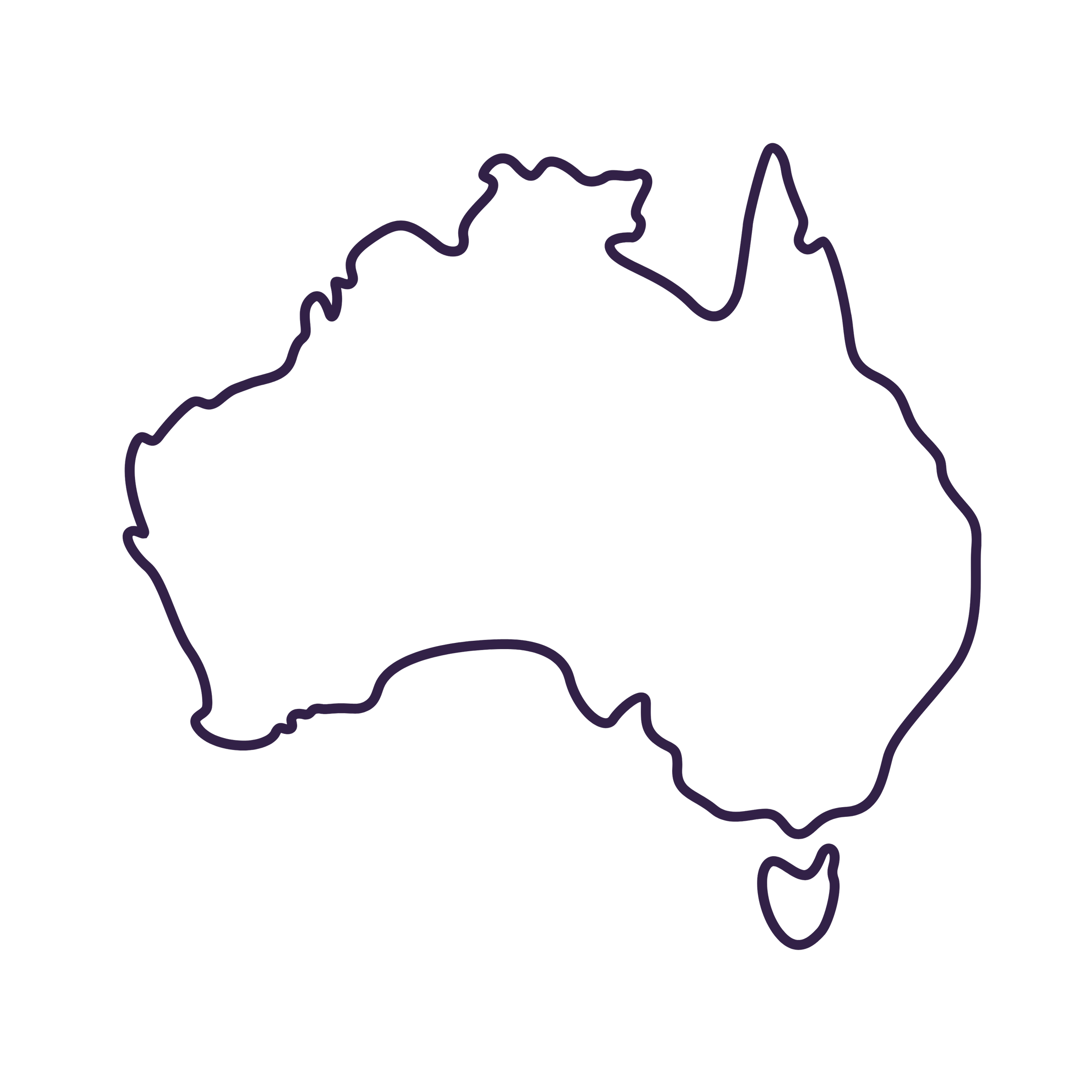 Outline map of Australia with a dark background.