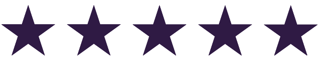 Five purple stars in a row on a black background.