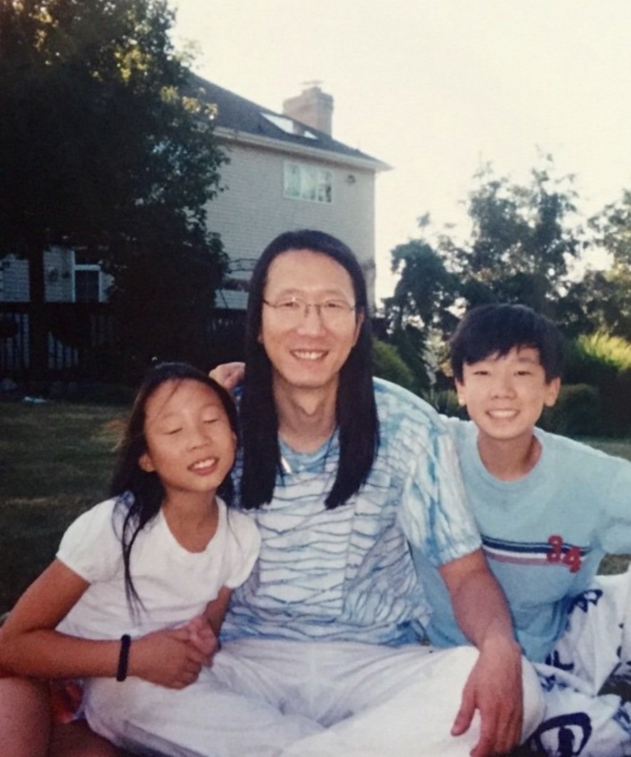 carol, the owner of 2nd rule coffee, sitting with her dad and brother during her childhood. she describes making coffee for him as a child.