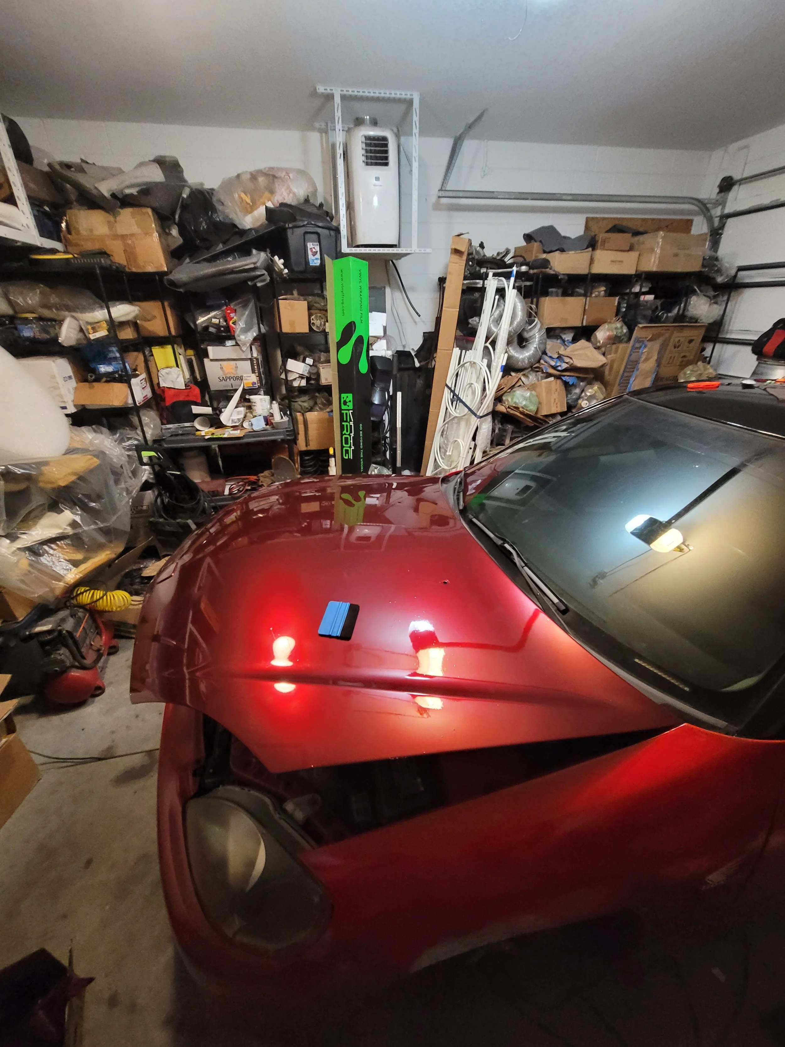 Wrapping Hood of 2000 Honda insight with Vinyl Frog GMP31/PET Glossy Metallic Rosewood Red