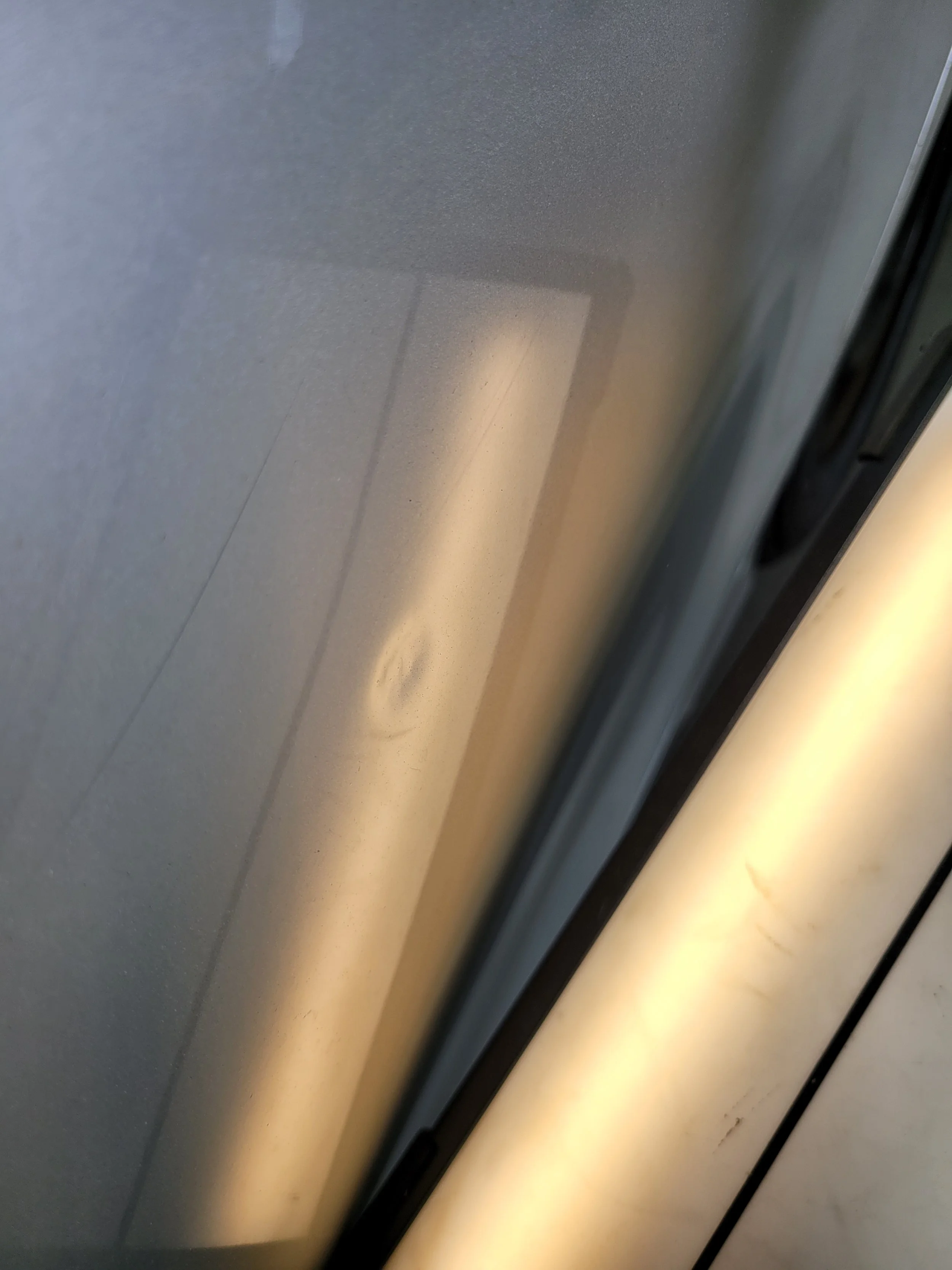 Deep Golf Ball hit Semi Stretched with Imprint, PDR Work in progress