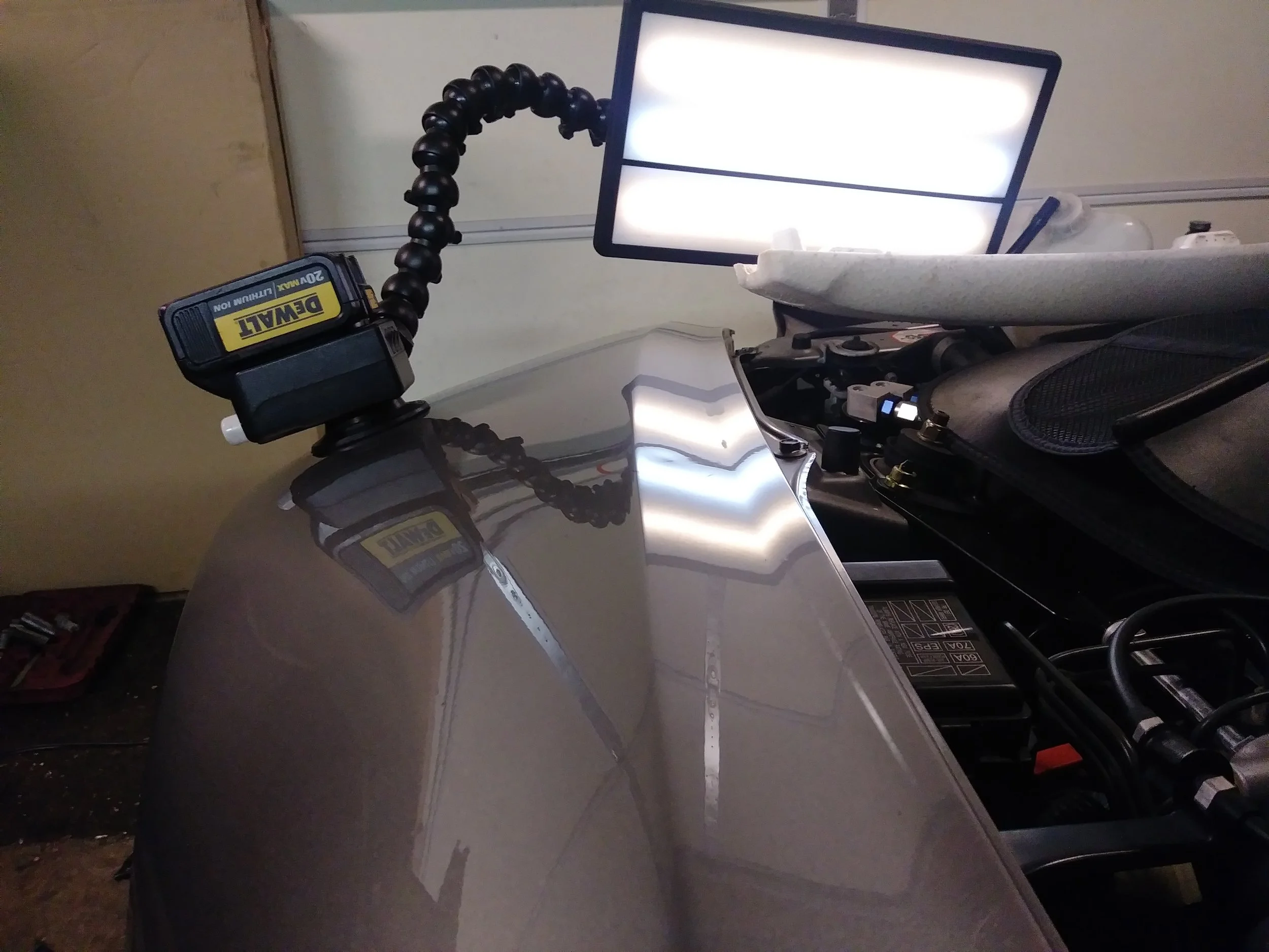 2000 Honda S2000 top of Driver fender dent Before PDR