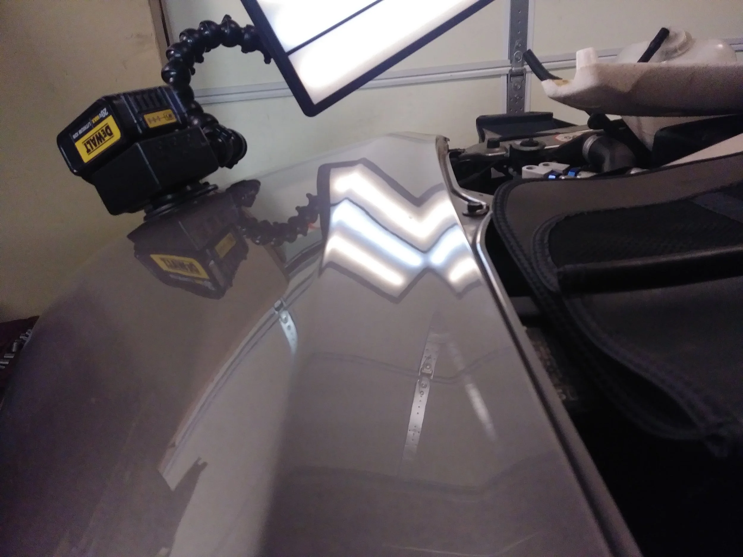 2000 Honda S2000 top of Driver fender dent after PDR, Dent removed