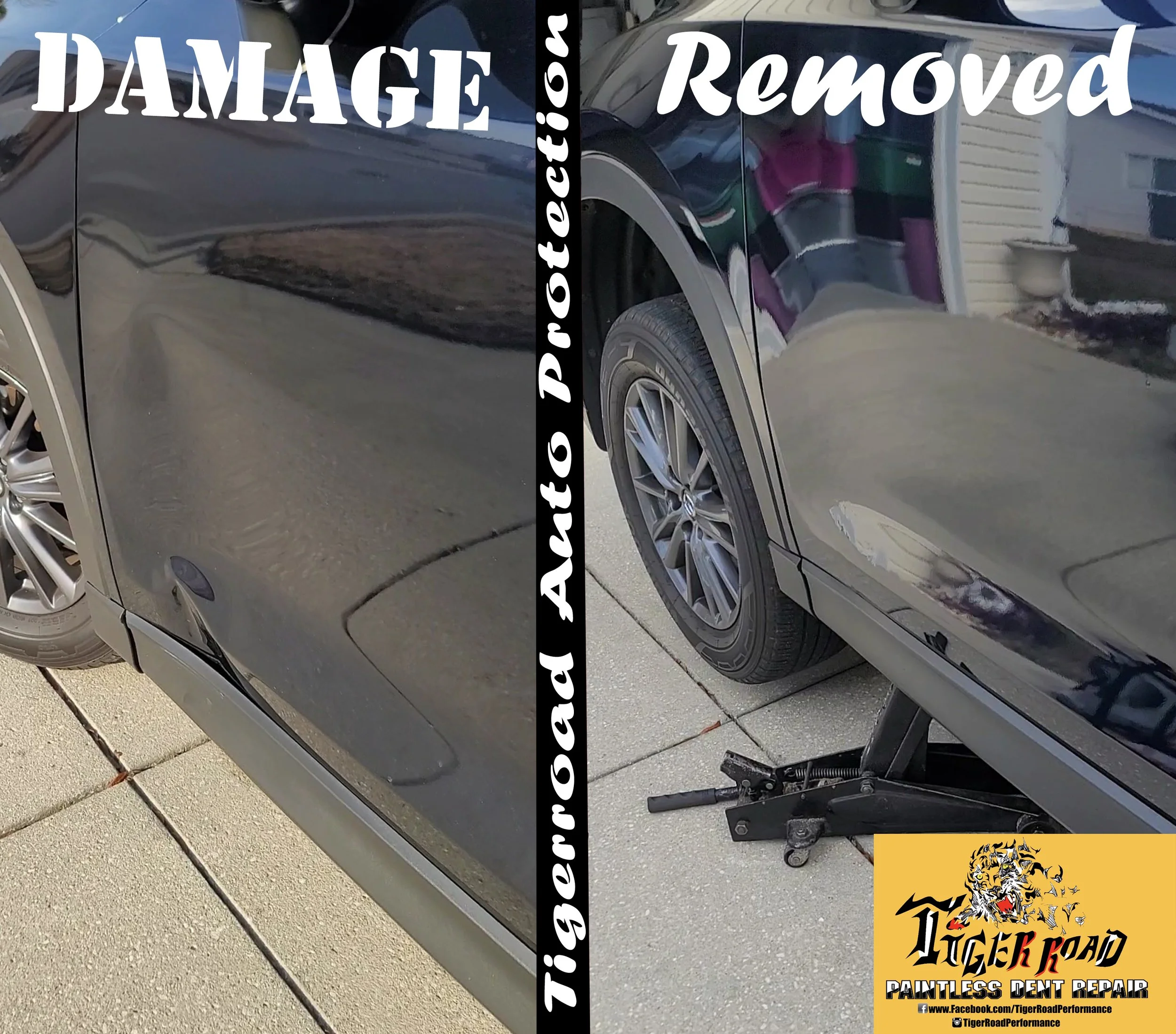 Impossible Mazda SUV lower Bodyline Dent full Door Damage