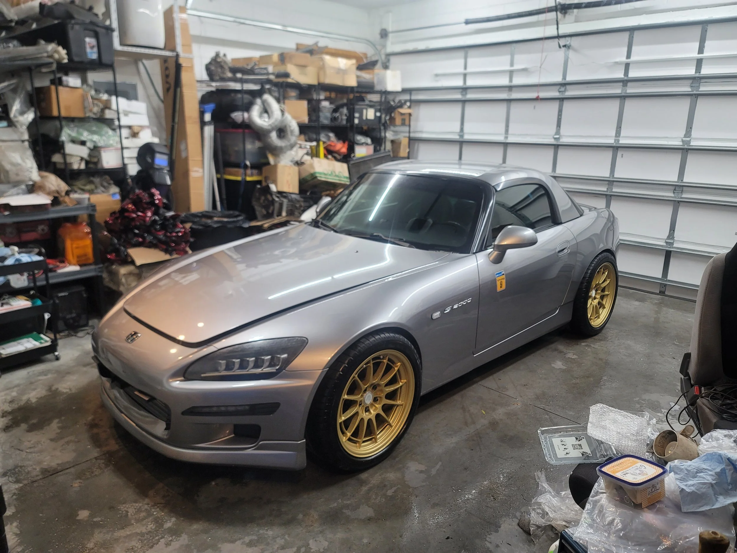 Tigerroad Performance S2000 with Prototype Tigerroad RE FD style Front Bumper and integrated Accord LED Fog Lights. TLX Retrofit headlights by Visiona Autoworks and Tigerroad Performance. Enkei NT03 18in wheels and 275mm square set up.