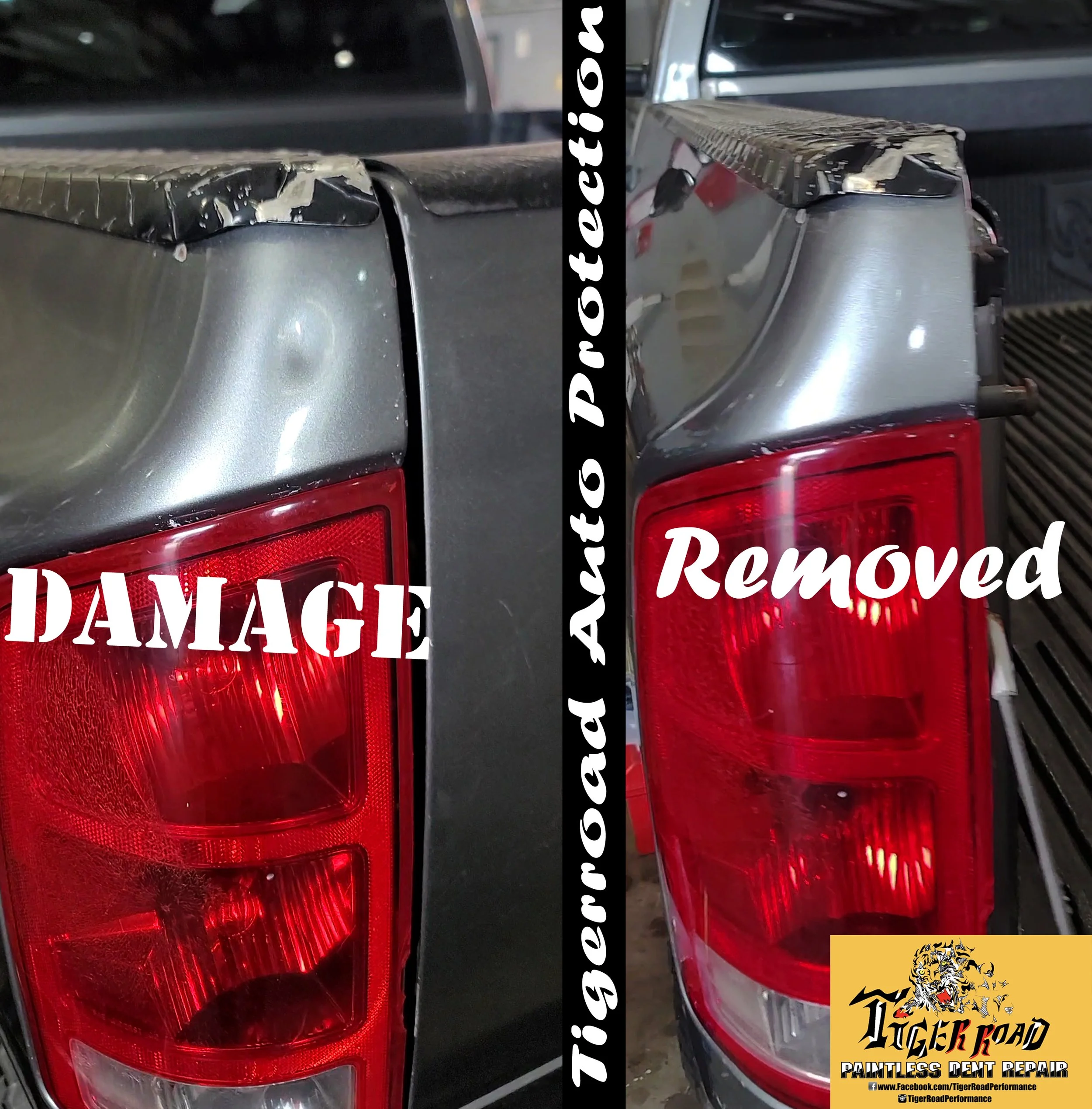 Large Deep Dent in Thick Gauge Truck Metal; Removed