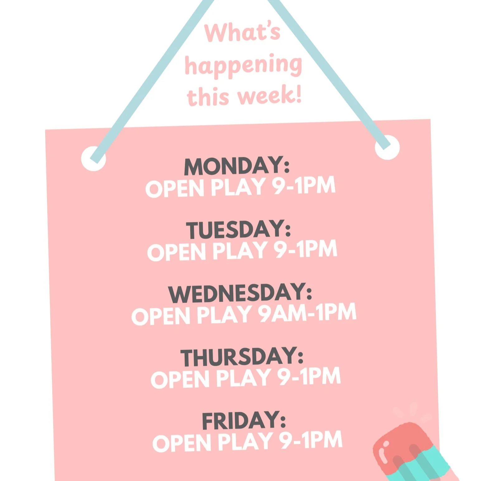 Another week of play! Hope to see you in the playroom! 

We are running our last week of enrichments and again ask that you book online prior to visiting or to scan the QR code at arrival if nobody is at the desk when you arrive. If you are coming fo