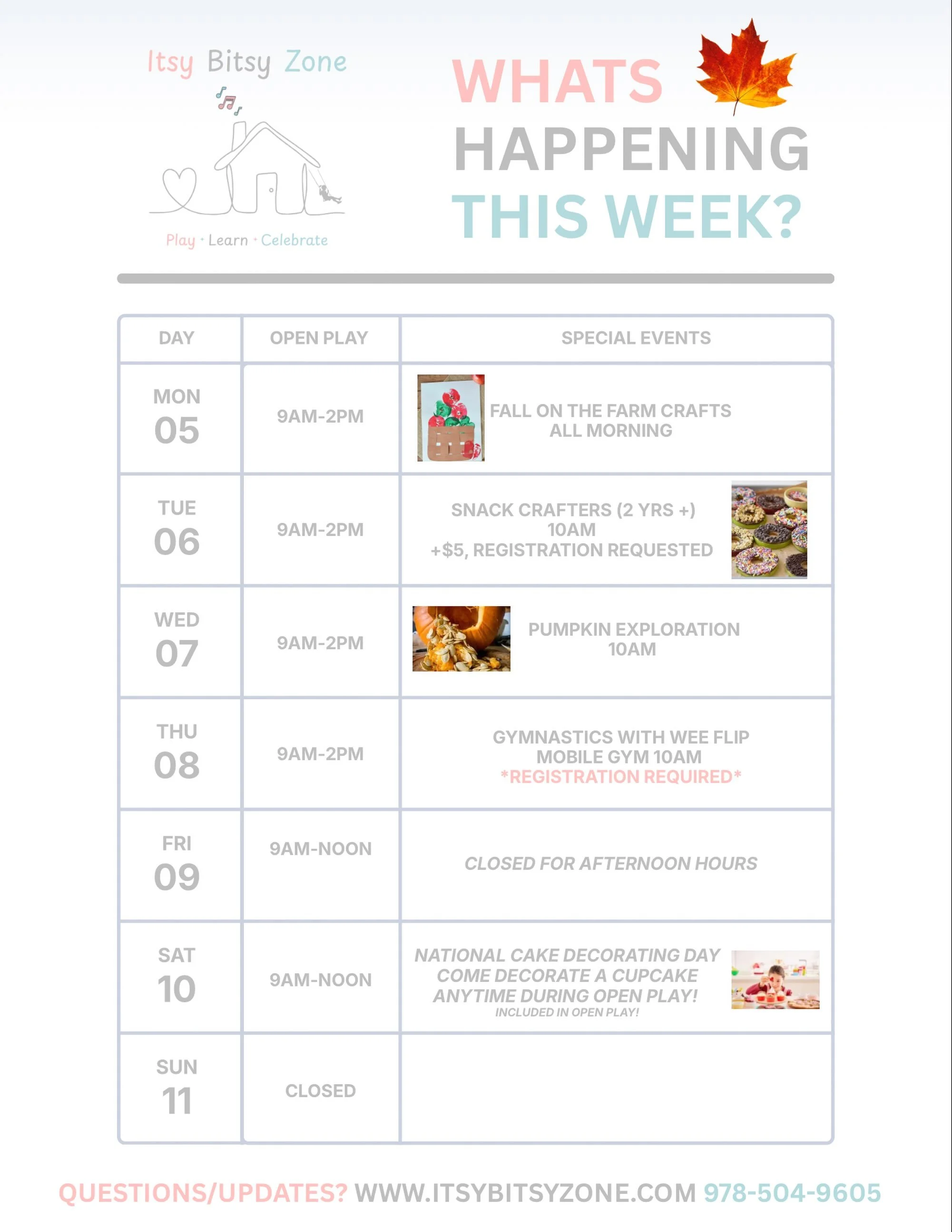 Get ready for an action-packed week of autumn fun for your little ones&mdash;including a brand-new, farm-themed toy rotation that we can't wait for the kids to explore! 

We&rsquo;re kicking off the week on Monday with all-morning Fall on the Farm Cr