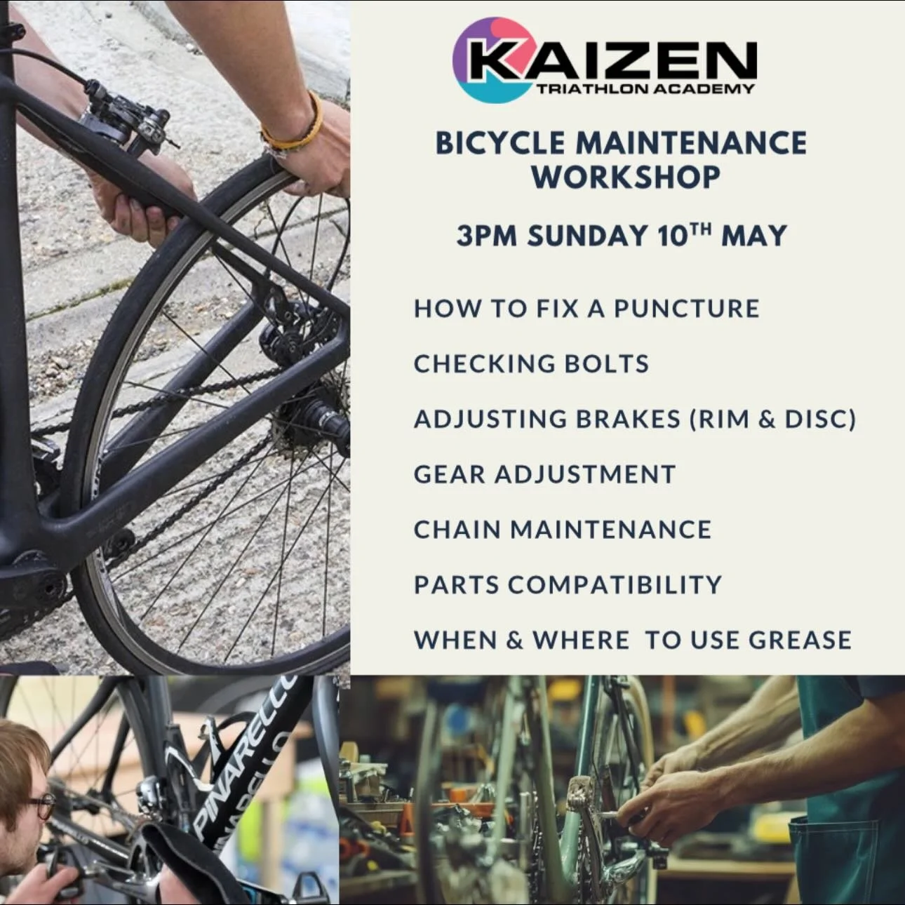 On Sunday 10th May we are running a bicycle maintenance workshop so you have the confidence to make sure your bike is ready to ride every time. 
This isn&rsquo;t about turning you into a mechanic but having the confidence to know your bike is safe to