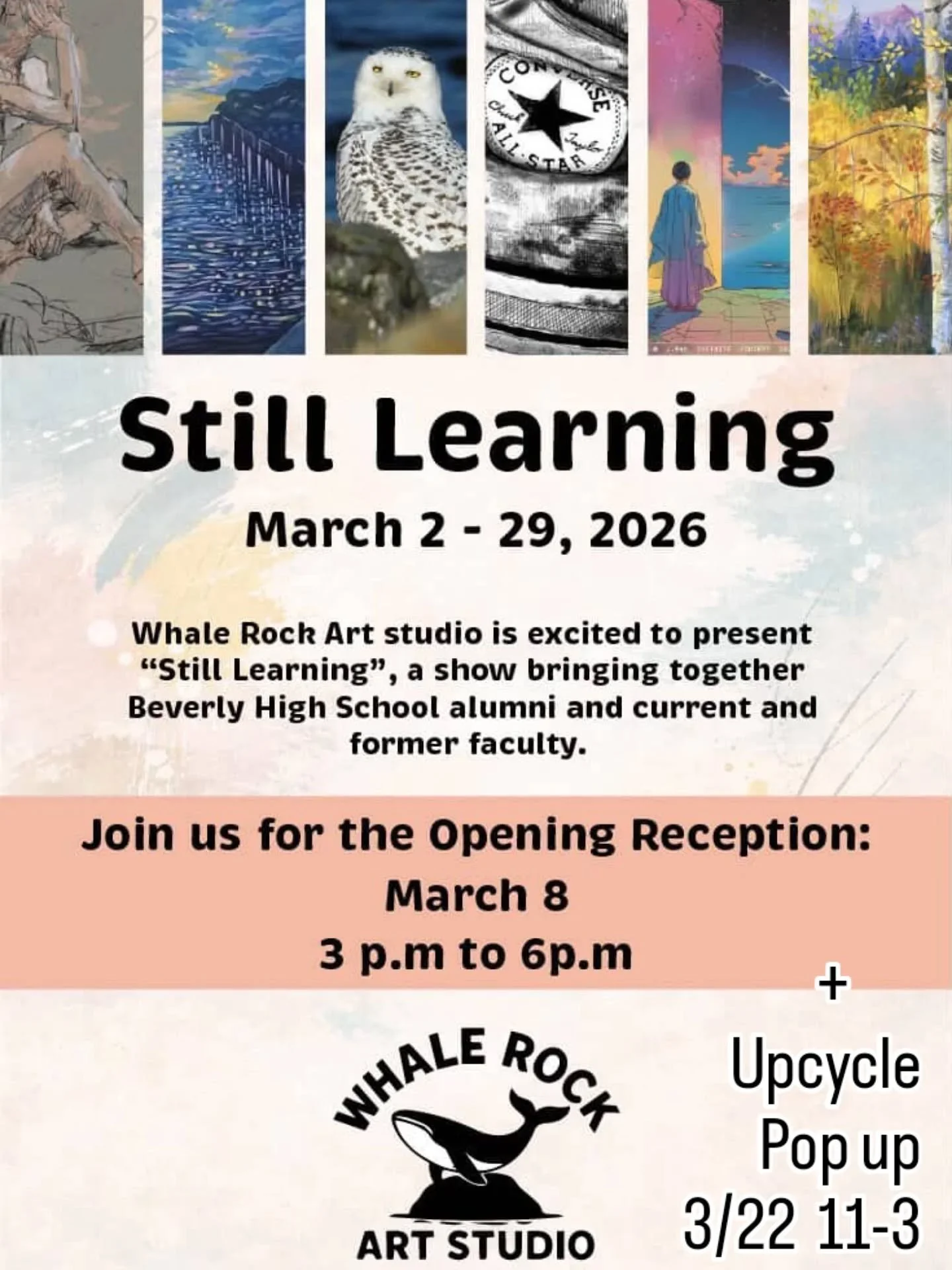 Come see me and other BHS Alumni artists at @whalerockartstudio in Magnolia! 

🌟 Reception 3/8 from 3-6
🌟 Needle &amp; Block pop up 3/22 from 11-3
 - upcycle your wardrobe by bringing your old clothing items back to life through block printing, pat