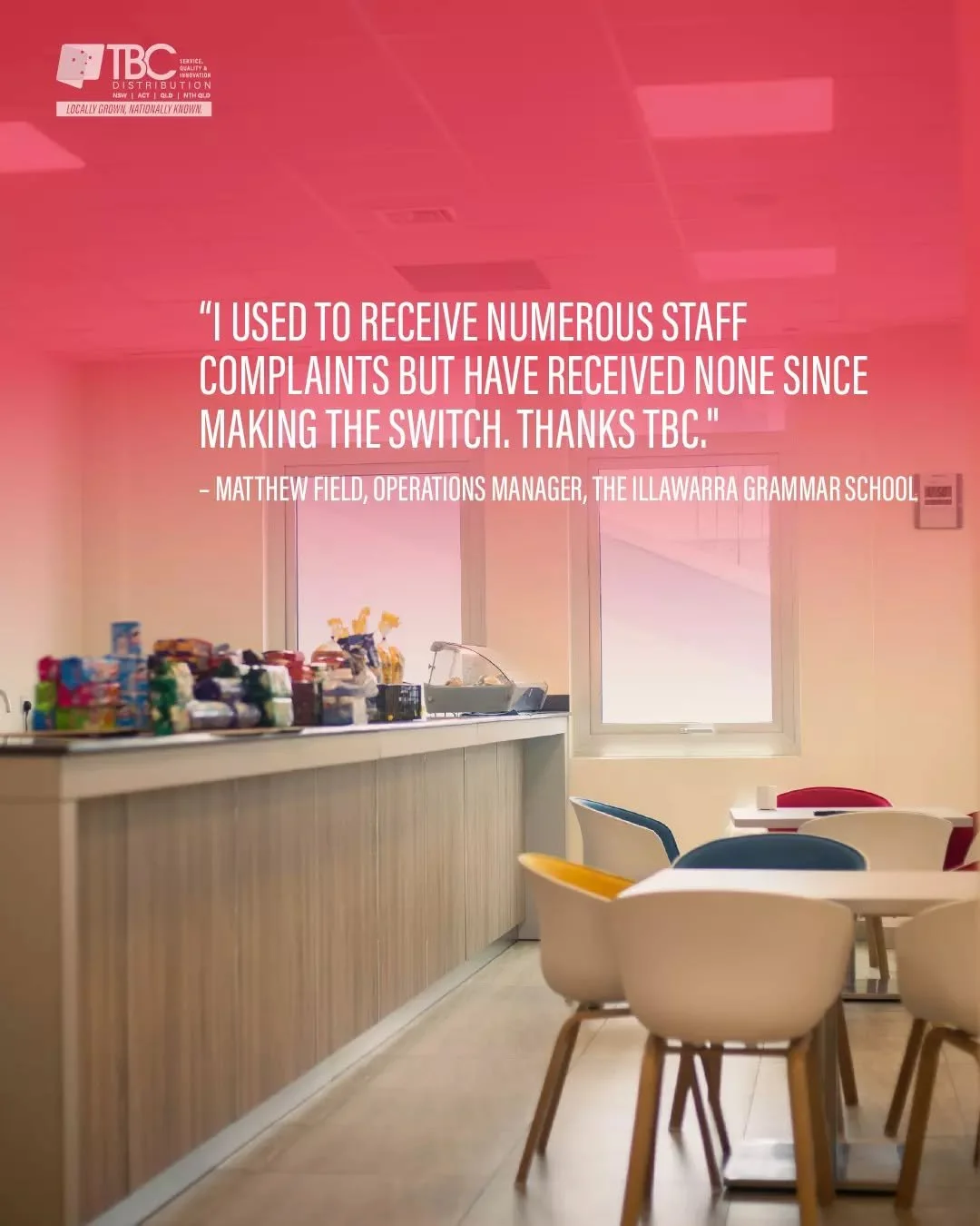 We love hearing from schools! Positive feedback shows how our cleaning, hygiene, and supply solutions make a real difference in creating safe and productive learning environments.

"TBC Distribution have been great. I used to receive numerous st