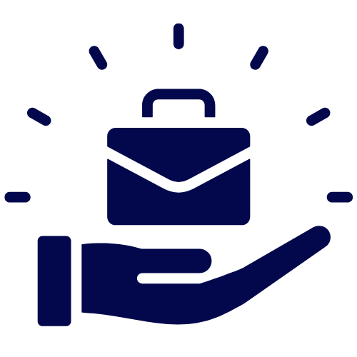 Icon of a hand holding a briefcase with clock symbols surrounding it.