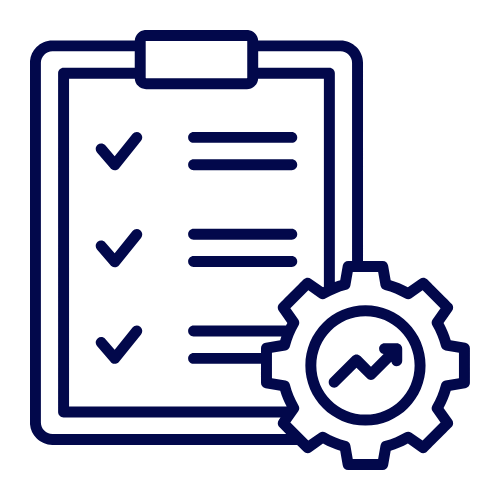 Icon of a clipboard with checkmarks and a gear, representing task management or settings.