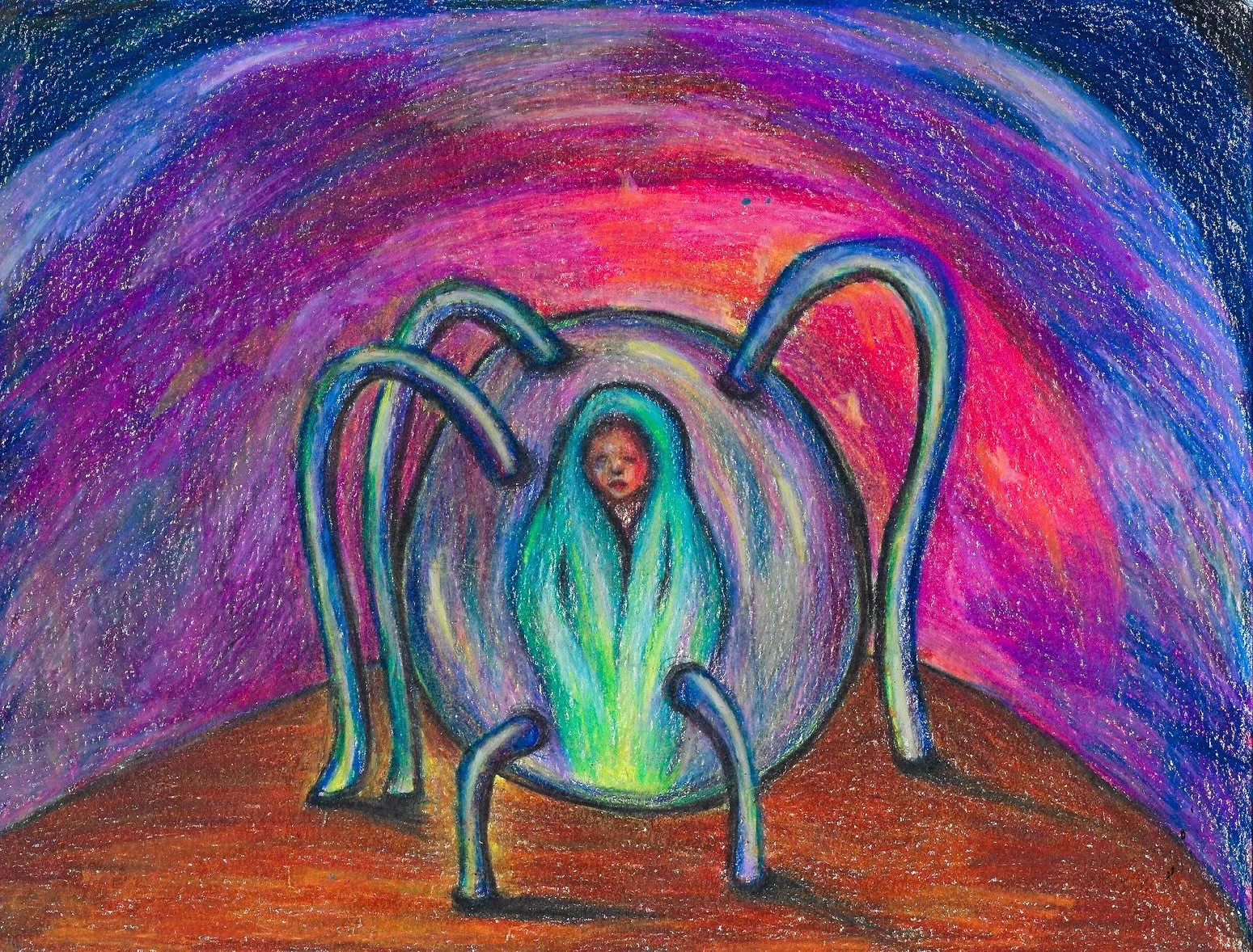 Landing,  Color Pencils on Paper, 2024