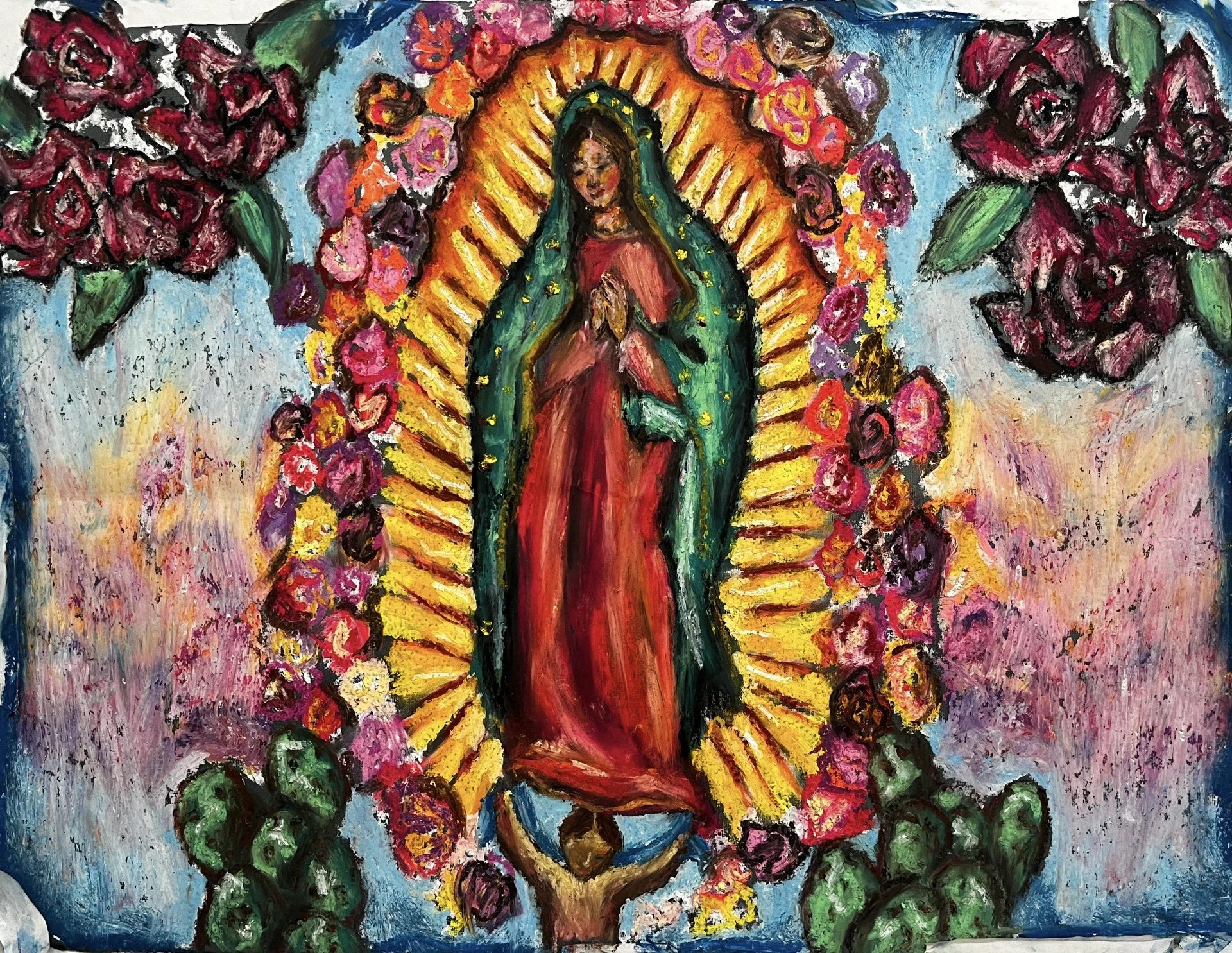 Mi Virgencita, Oil pastels on paper, 2024