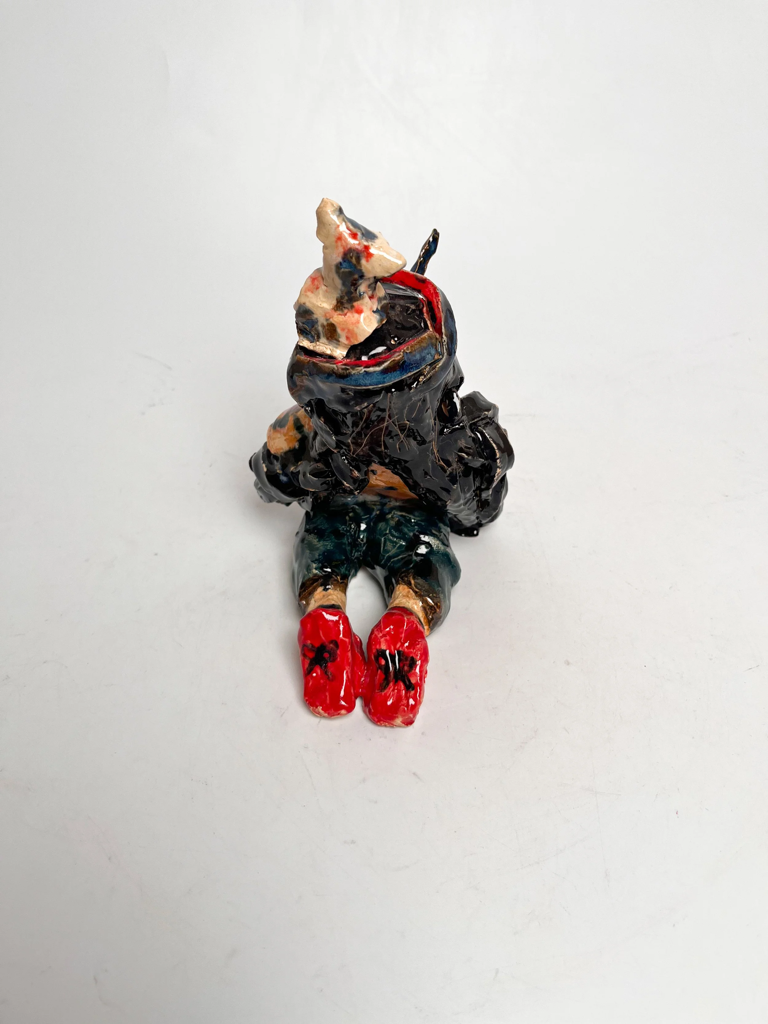 Angel and her cat, back view, 2026