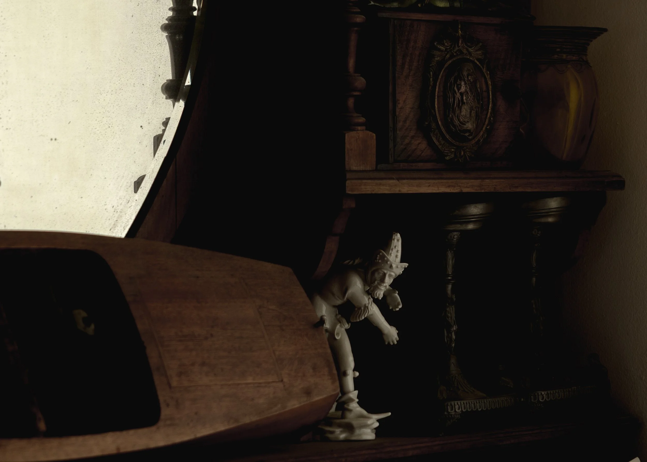 Tucked into the corner of his room is a porcelain statue from Dachau, made in a Nazi-controlled factory near Munich that relied on slave labor from the Dachau concentration camp.