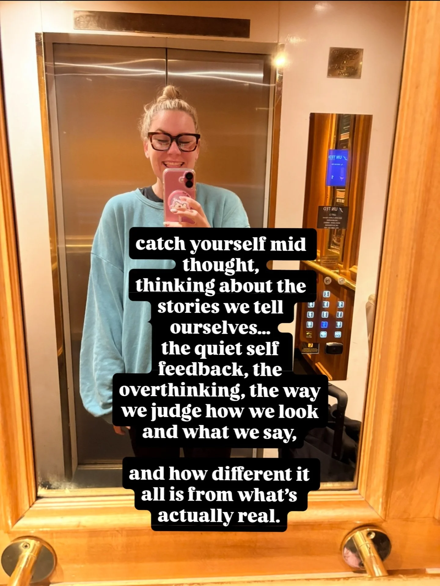 catch yourself mid thought,
thinking about the stories we tell ourselves&hellip;
the quiet self feedback, the overthinking, the way we judge how we look and what we say,

and how different it all is from what&rsquo;s actually real.

NOTICE
become awa